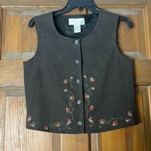 Green suede embroidered top size 2